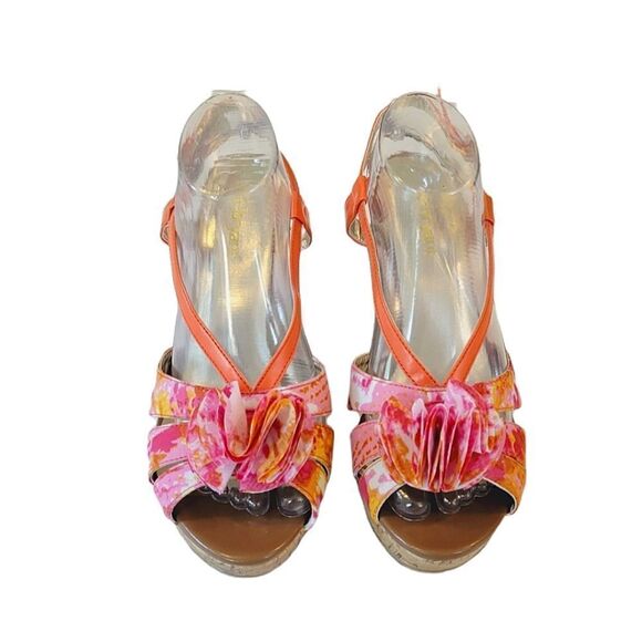 Lane Bryant Tangerine Floral Patterned Wedge Espadrille Sandals Size 10W - Picture 2 of 10